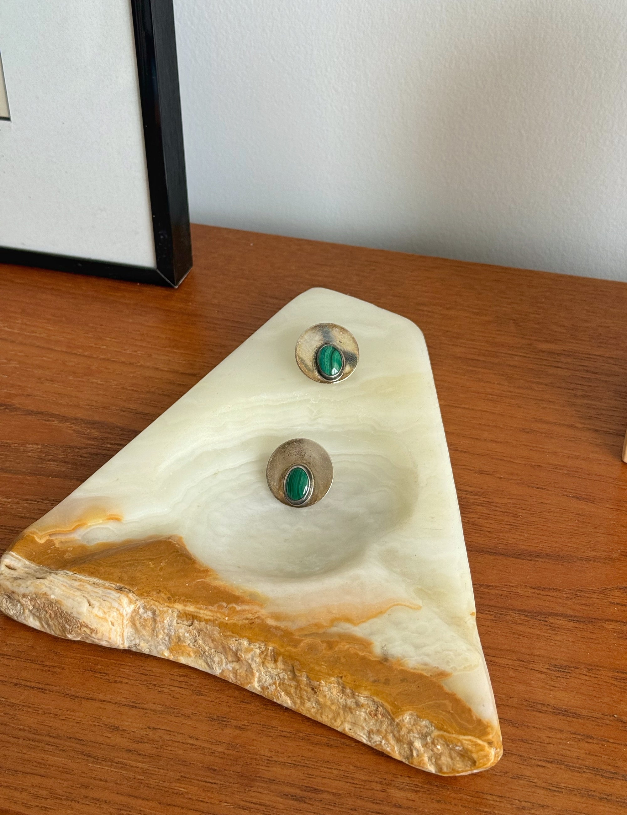 Sterling and Malachite Taxco Earrings