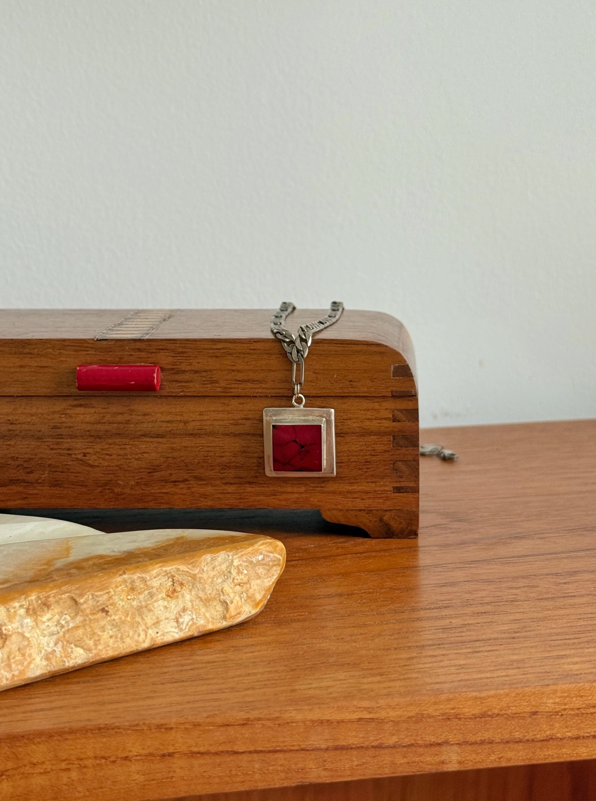 Modernist Mexican Sterling Pendant with Red Jasper Inlay