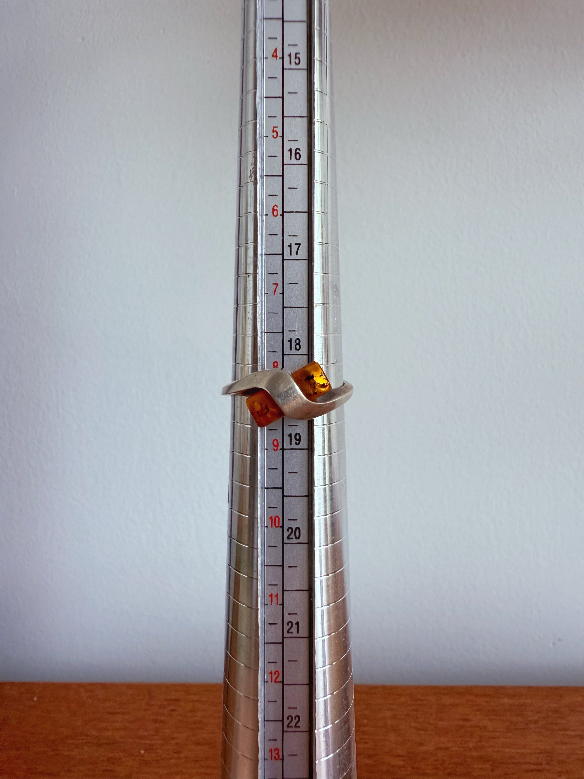 Sterling and Amber Cylindrical Ring