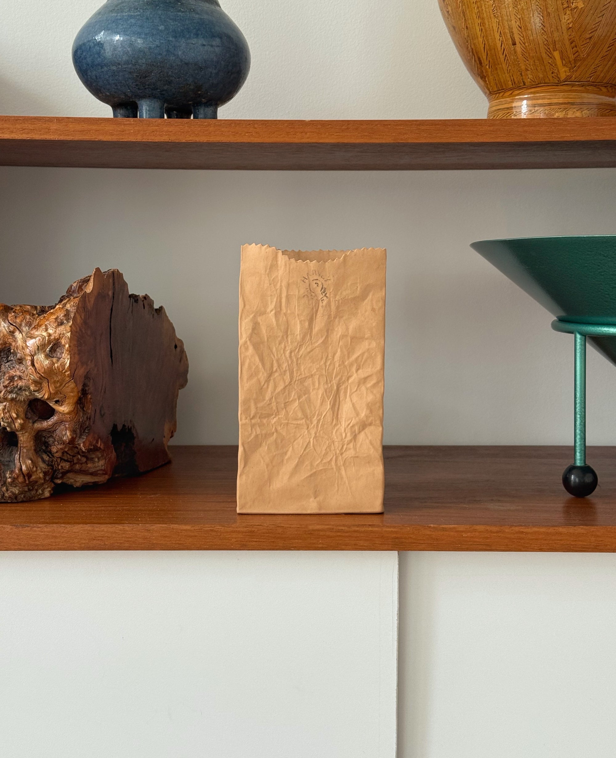 Paper Bag Trompe L'Oeil Ceramic Vase by Michel Harvey c.1970
